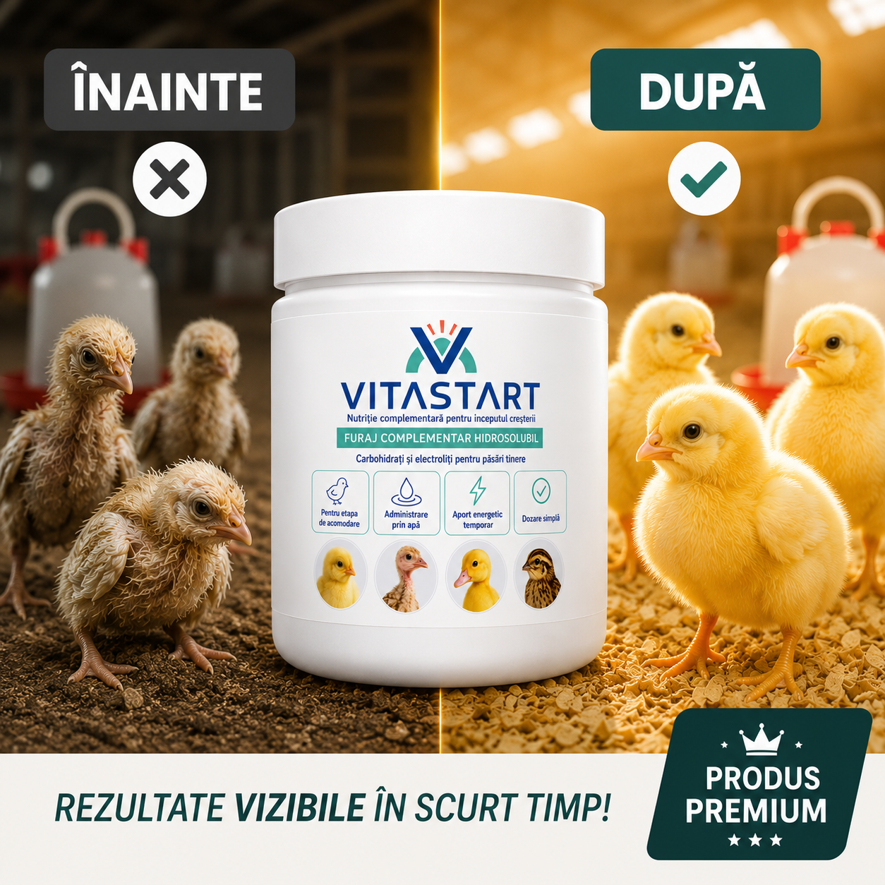 VITASTART – Aditiv furajer hidrosolubil pentru păsări tinere, 250g