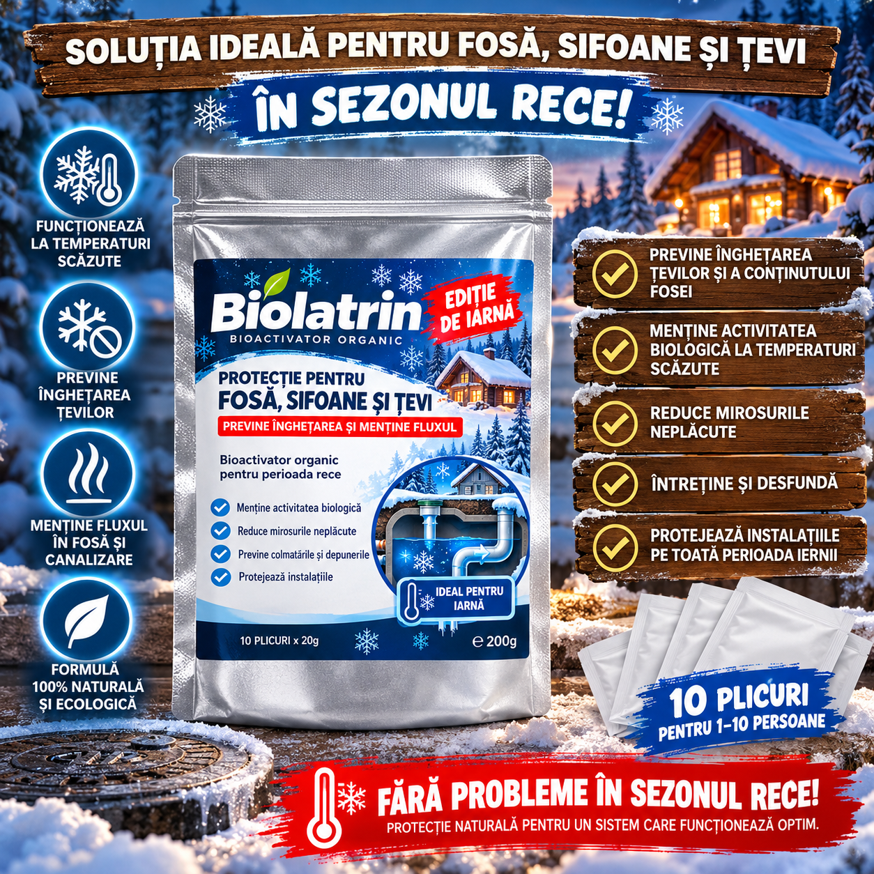 BioLatrin™ Ediție de Iarnă - Bioactivator organic pentru fosă, sifoane și țevi