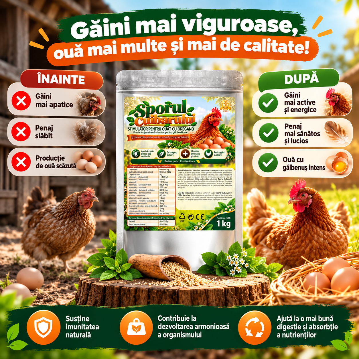 Sporul Cuibarului® – Stimulator pentru ouat cu oregano (1 kg)
